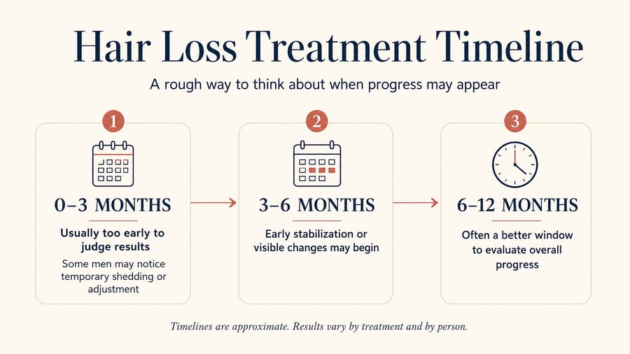 Typical timeline for evaluating men's hair loss treatment results