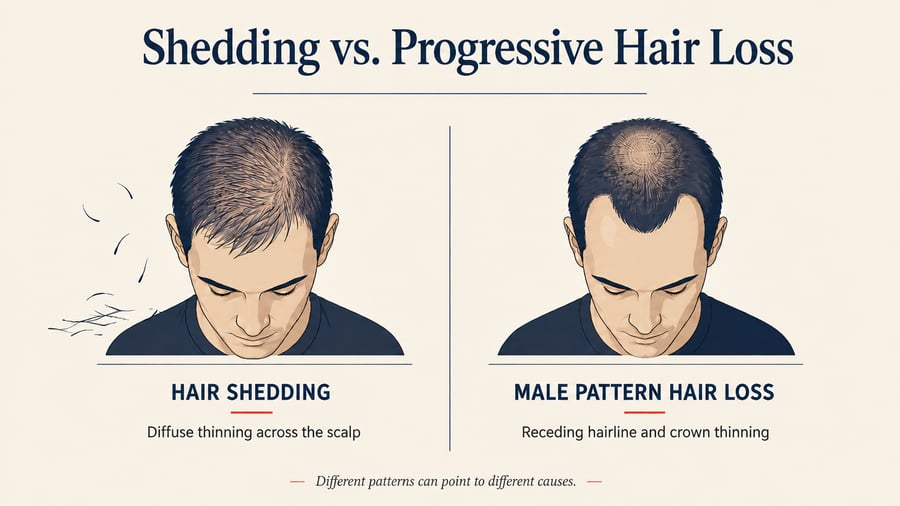 Difference between diffuse hair shedding and male pattern hair loss