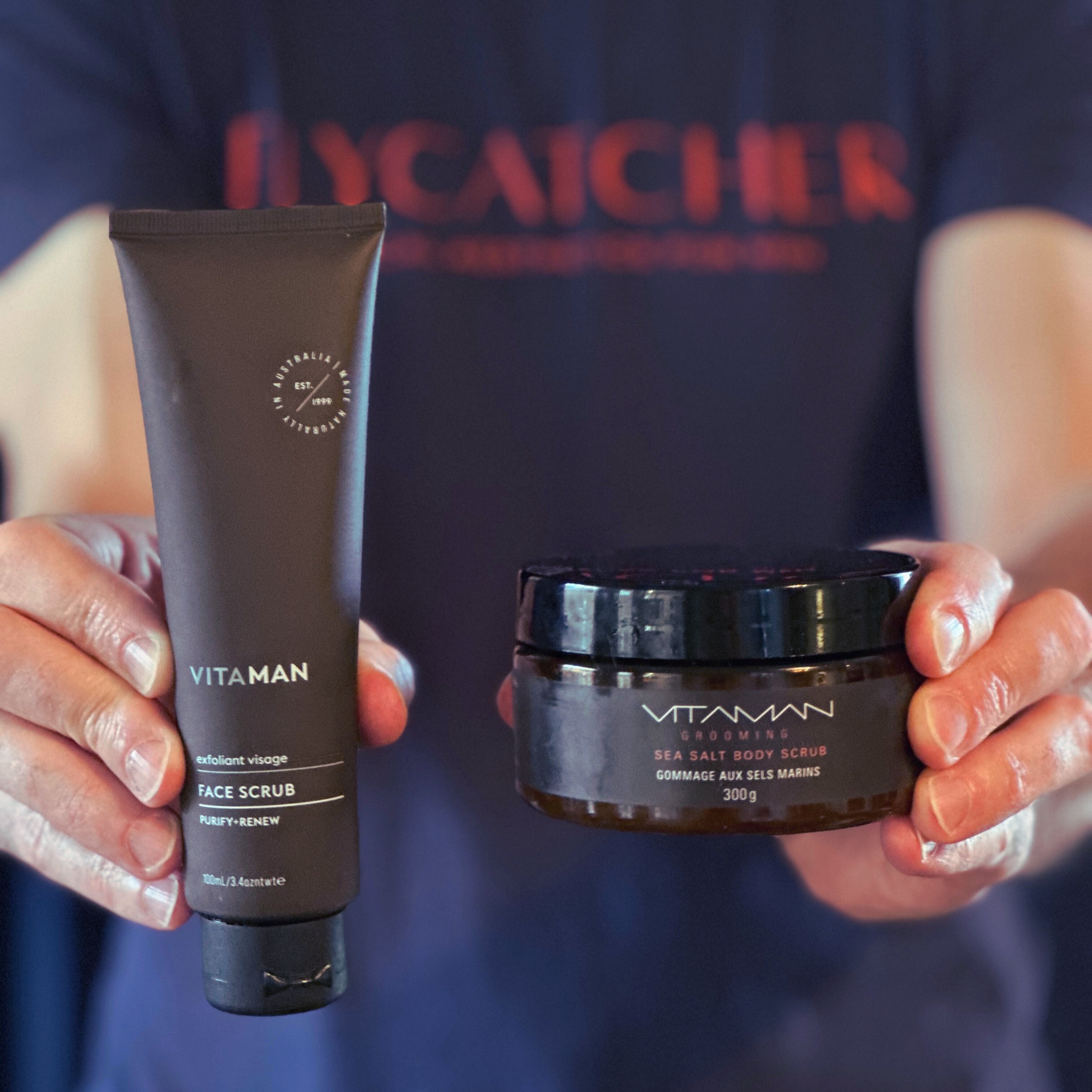 Flycatcher recommends vitaman exfoliating face wash and body scrub for men