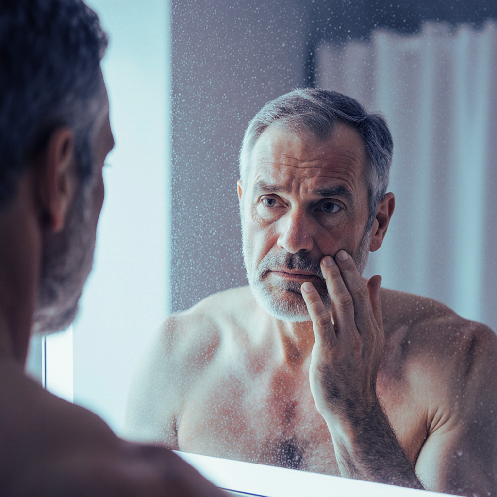 middle-aged man with hyperpigmentation on face